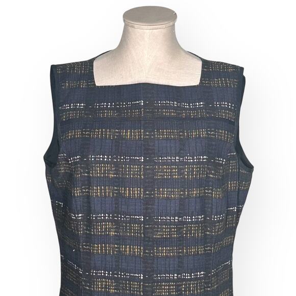 LAFAYETTE 148 NY Striped Sheath Knee Length Dress Gold Blue Career Sleeveless 12 - Picture 3 of 13